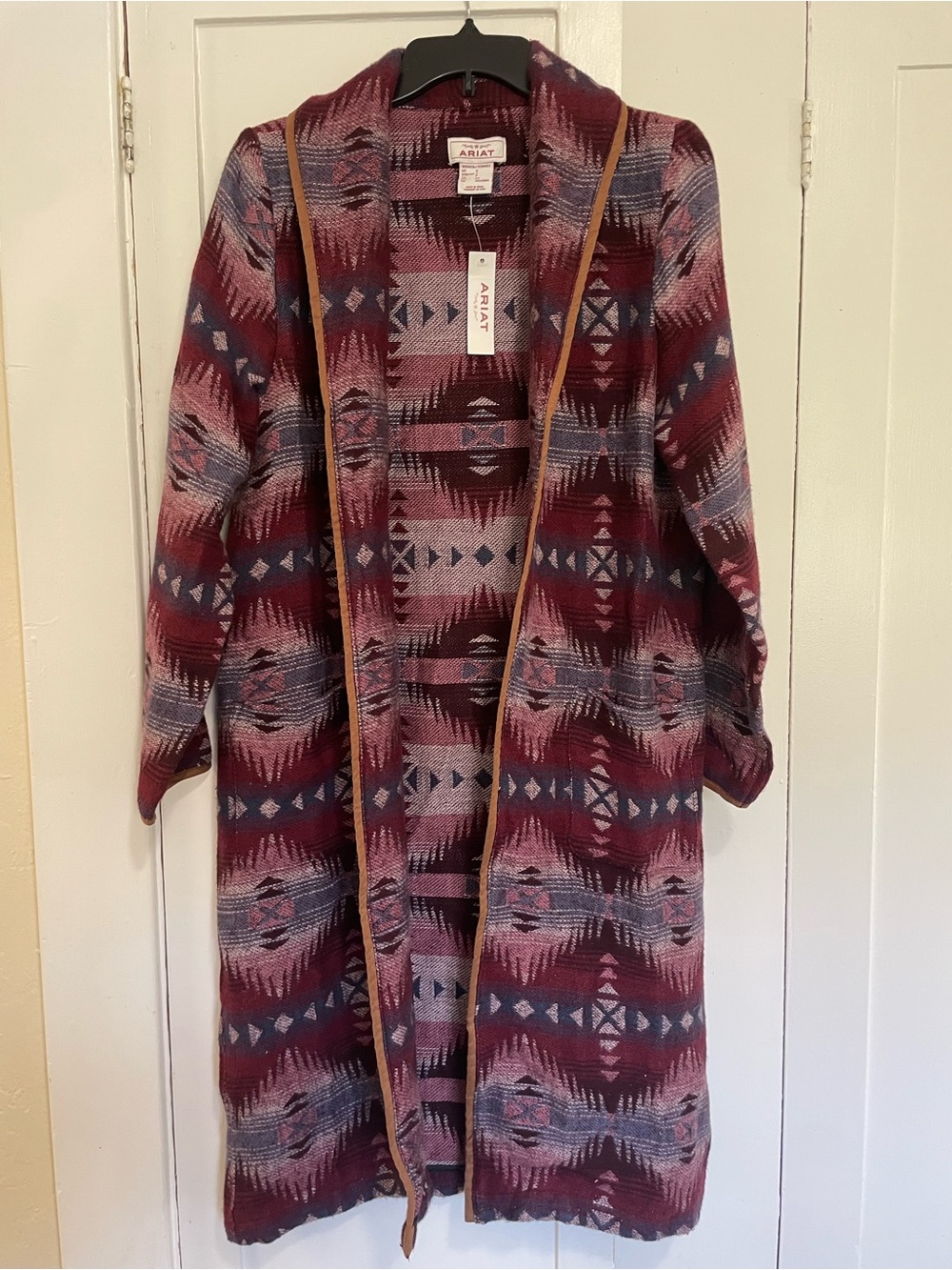 Ariat Aztec Open-Front McKenzie blanket coat- Burgundy Small